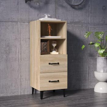 Aparador de madera contrachapada 34,5x34x90 cm color roble Sonoma, Mueble de Almacenaje de Salón con Armarios con Puertas y Cajón de Madera, Buffet para salón Moderno