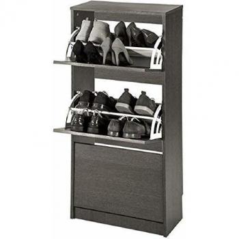 Mueble Zapatero Serie Volga 51AB - Armario zapatero estrecho alto de 3 puertas abatibles, medidas: 123x54x25 cm, color Wengue