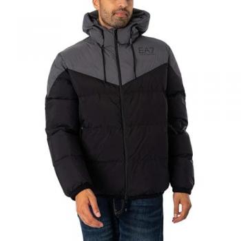 EA7 Athletic Colorblock Hooded Jacket - Black/Grey - Men's Size M