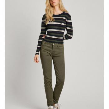 Pepe Jeans Jersey de Mujer Hillary Verde Estampado Rayas Cuello Pico