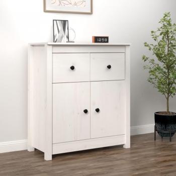 Aparador de madera maciza de pino blanco 70x35x80 cm con 2 puertas, mueble de almacenaje para salón, buffet y armario auxiliar