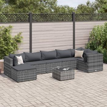 8-Piece Grey Poly Rattan Garden Lounge Set with Cushions