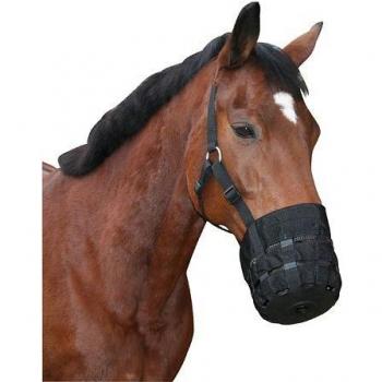 Bozal de Nylon Kerbl para Caballos y Ponis - Fressbremse con Halter, Tamaño Cob, Color Negro