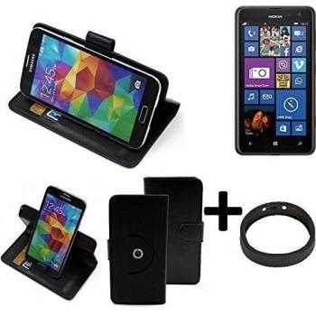 TOP SET: 360° Funda Smartphone para Nokia Lumia 625, negro + anillo protector | Función de stand Caso Monedero BookStyle mejor precio, mejor funcionamiento - K-S-Trade