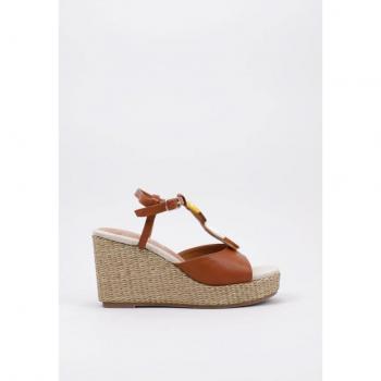 Sandalias de cuña para mujer Maria Mare 68251 en piel sintética marrón, talla 36, color camel