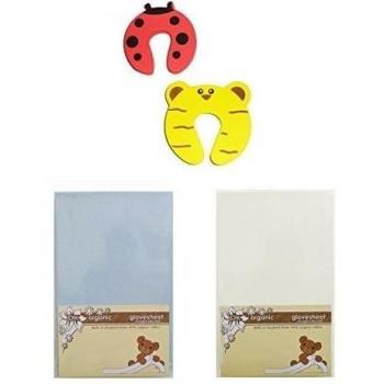 dk Glovesheets orgánico 1 Azul y 1 83 x 50 cm blanco Hojas de cuna 100% algodón orgánico - adaptarse a Chicco Next 2 Me Cuna Plus 2 unidades de seguridad doorstoppers