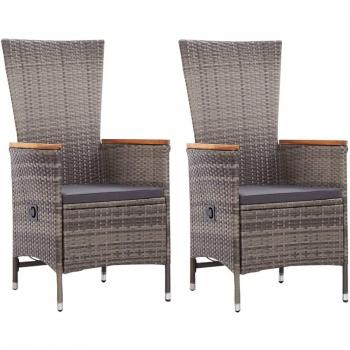 Grey Poly Rattan Outdoor Chairs with Cushions - Set of 2