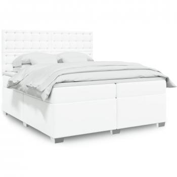 Cama box spring suave con colchón blanco 200x200 cm en cuero sintético