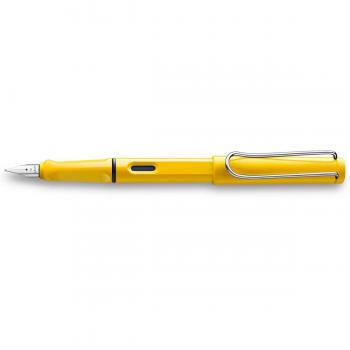 Lamy Safari Pluma Fuente Amarilla con Agarre Ergonómico y Plumín de Acero Pulido F - Plástico ASA Resistente - Incluye Cartucho de Tinta Azul - Diseñada para Diestros