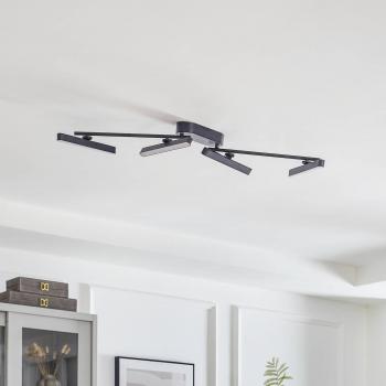 Plafón LED 'Eldrin' de 4 luces, negro, metal para salón y comedor - Lindby