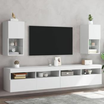 Mueble de TV con luces LED vidaXL, 2 unidades, dimensiones 30,5x30x60 cm, color blanco, ideal para salón
