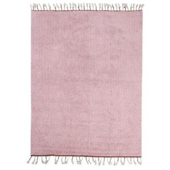 Alfombra moderna de algodón 140 x 200 cm con flecos para niños en color rosa Caparli