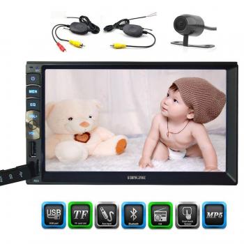 En el tablero de 7 pulgadas capacitiva multi-pantalla táctil 2 din doble estéreo del coche Jefe de la unidad Bluetooth AM / FM No-DVD Radio Receptor Espejo Enlace para los teléfonos Android de navegación GPS con la cámara de reserva sin hilos