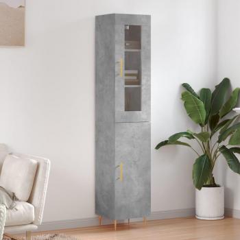 Aparador alto de madera contrachapada gris hormigón 34,5x34x180 cm con 1 puerta, mueble de almacenaje para salón, buffet y armario auxiliar