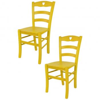 Set 2 Sillas Cuore de Madera de Haya Color Anilina Amarilla para Cocina y Comedor