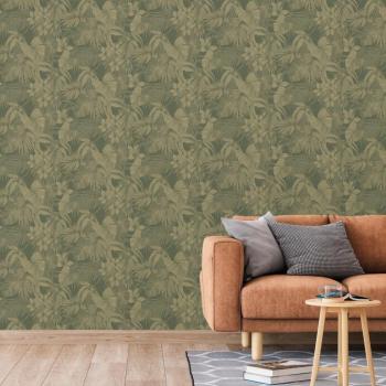 Papel Pintado Joelle de DUTCH WALLCOVERINGS - Color Plateado y Azul, Verde y Dorado