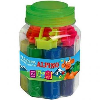 KIT PLASTILINA ALPINO 8 COL+10 MOLDES+1 RODILLO BOTE