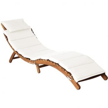 Tumbona con cojín de madera maciza de acacia color crema