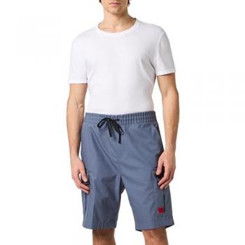 Hugo Boss Men's Gray Cargo Shorts - Large, Cotton with Elastic Waistband