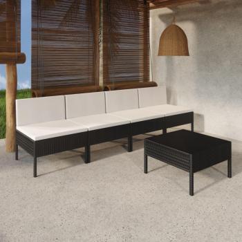 5-Piece Black Poly Rattan Garden Lounge Set with Cushions