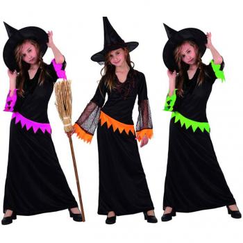 Disfraz de Bruja con Telarañas para Niña 5-6 Años, incluye vestido negro y morado con telarañas, sombrero a juego, tamaño adecuado para niños de 5 a 6 años