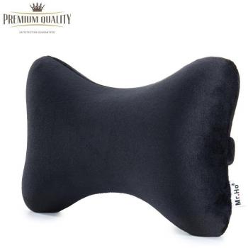 Mr.Ho Terciopelo Almohada para el Reposacabezas del Coche, Cojín Cervical con Soporte de Cuello para el Asiento del Coche con Espuma de Memoria para Conducir - con Cubierta Extraíble-Negro