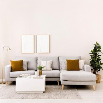 Sofá chaise longue derecho tapizado en gris claro Piero de Kenay Home, dimensiones 290 x 97 cm