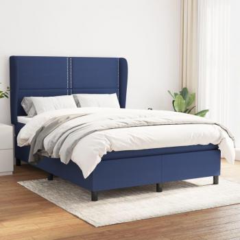 Bastidor de cama box spring con colchón de muelles azul 140x190 cm en tela