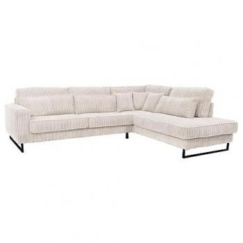 Sofá Rinconero Derecho de Terciopelo Acanalado Beige TESSIO - 5 Plazas con Pié de Metal