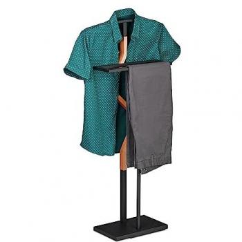 Galán Noche Camisa y Pantalón Relaxdays, 107 x 47,5 x 20 cm, Mozo Colgador Acero y MDF, Negro/Natural