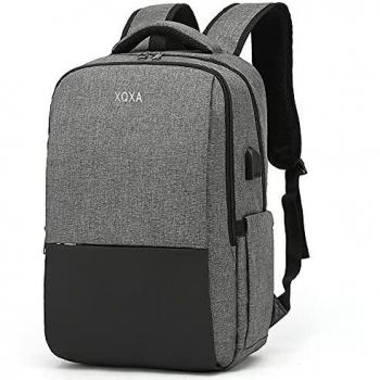 XQXA Mochila para computadora portátil de 15.6 pulgadas, mochila para hombres con puerto de carga USB, mochila para computadora portátil gris para viajes diarios de oficina de negocios
