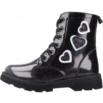 Botas-botines CONGUITOS para niña color negro con glitter, tres corazones decorativos, cremallera y cordones, modelo COSH305027