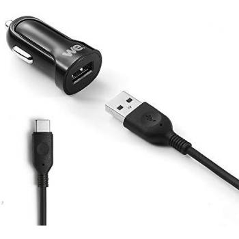 Cargador de coche USB/USBC 2.4A con cable extraíble de 1.20m para Samsung S10/S9/S8/S7, Huawei, Honor y más - color negro
