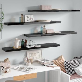 vidaXL Floating Wall Shelves - 4 pcs, High Gloss Black, 120x23.5x3.8 cm, MDF