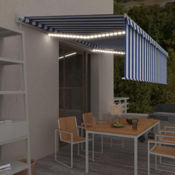 Cortina solar retráctil manual con LED 5x3m azul y blanco