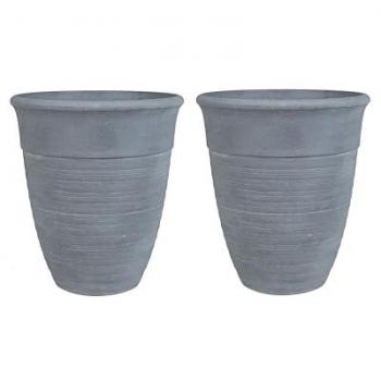 Conjunto de 2 macetas cuadradas de poliresina gris mezcla de piedra Ø 43 cm para interiores y exteriores