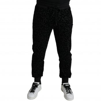Dolce & Gabbana Black Leopard Cotton Slim Fit Jogger Pants - IT48 | M