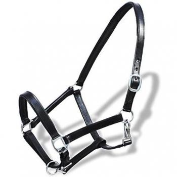 vidaXL Ronzal/Cabestro de Material Cuero Negro Ajustable para Caballo Modelo Estándar