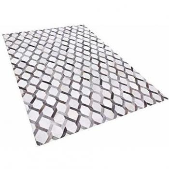 Alfombra de piel de vaca gris 160 x 230 cm diseño patchwork geométrico moderna