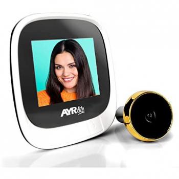 Mirilla Digital AYR 9001 Lite con Pantalla LCD, Cámara de 0.3 MP y Grabación de Imágenes, Batería Interna Recargable, Acabado Blanco/Latón
