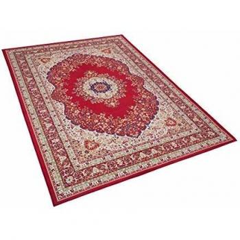 Alfombra roja de poliéster multicolor 140 x 200 cm con estampado floral oriental y fondo revestido de goma Karaman