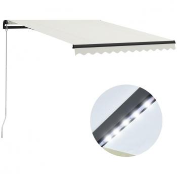 Toldo Retráctil Manual con LED Crema 300x250 cm Vidaxl