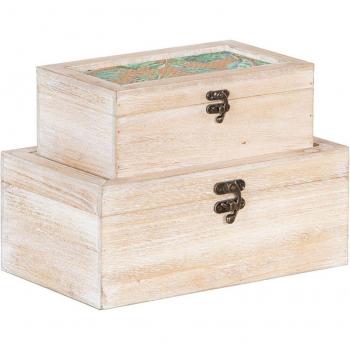 Caja Decorativa 30 x 18 x 12 cm Hojas Ratán DMF (2 Unidades)