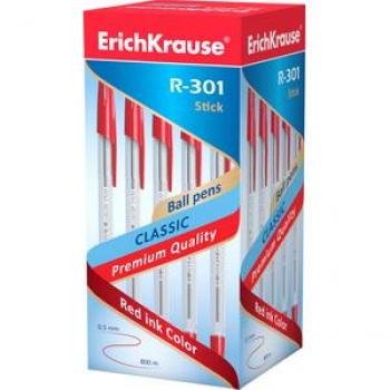 Bolígrafo Esferográfico Erich Krause R-301 Classic 1.0mm - Cuerpo Hexagonal Transparente - Tinta de Secado Rápido - Colores Azul, Negro, Verde y Rojo