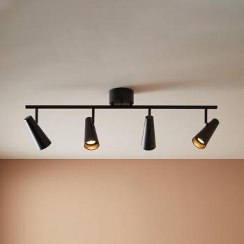 Crest Black Metal Spot Bar 4 Bombillas 24cm, Foco de Techo en Metal Negro con 4 Luces