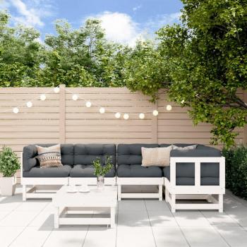 6-Piece White Solid Wood Garden Lounge Set with Cushions