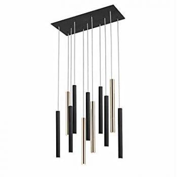 Lámpara Colgante LED Varas Schuller Negro Oro 11 Luces Rectangular, Dimable, Diseño Moderno, Acabado en Negro y Oro