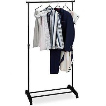 Relaxdays Perchero Burro con Ruedas, Colgador Ropa, Altura Ajustable, Hierro-Plástico, 1 Ud, 102.5-180.5 cm, Negro