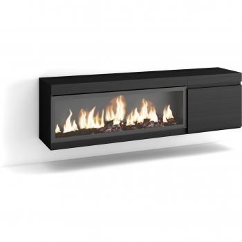 Mueble TV Colgado con Chimenea Eléctrica XXL, 160 cm, para Televisores de hasta 65, Estilo Moderno, Negro