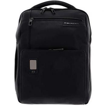 Piquadro Akron Large Black Laptop Backpack with Leather Compartments